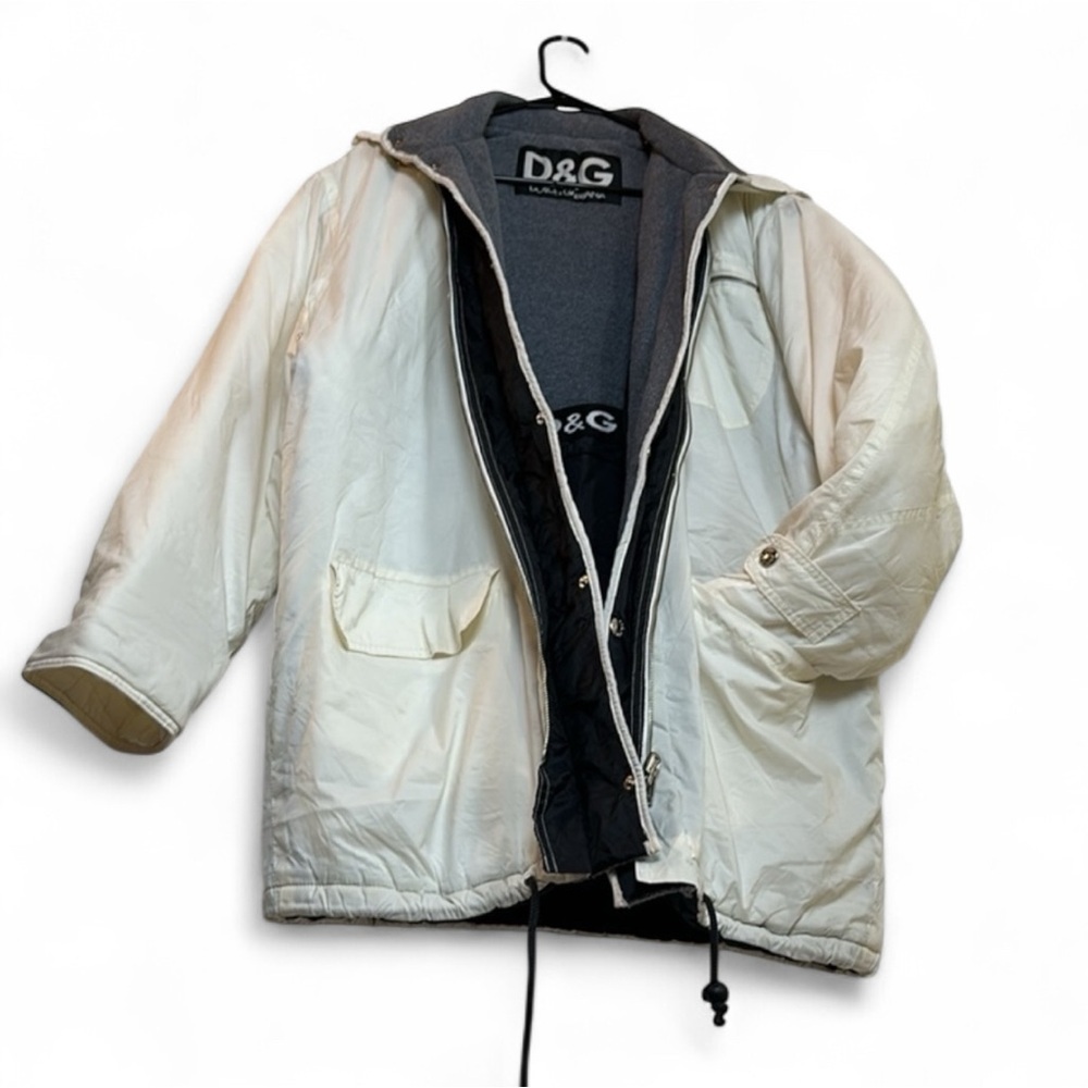 Dolce & Gabbana Cream White Hooded Jacket with Black Lining